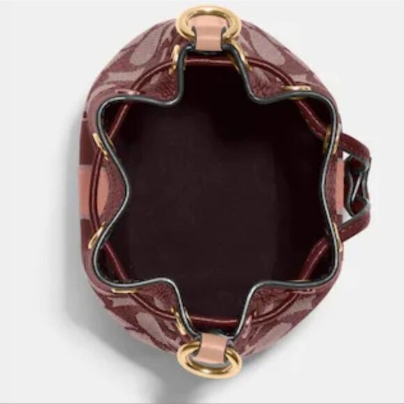 COACH MINI DEMPSEY BUCKET BAG IN SIGNATURE JACQUARD WITH STRIPE & COACH PATCH - Picture 4 of 5